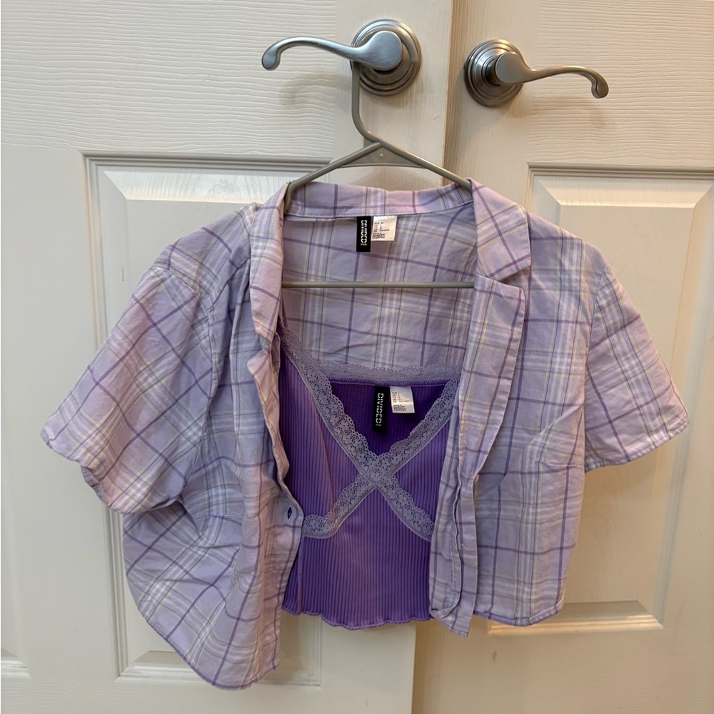 Plaid Purple Shirt & Top Set
